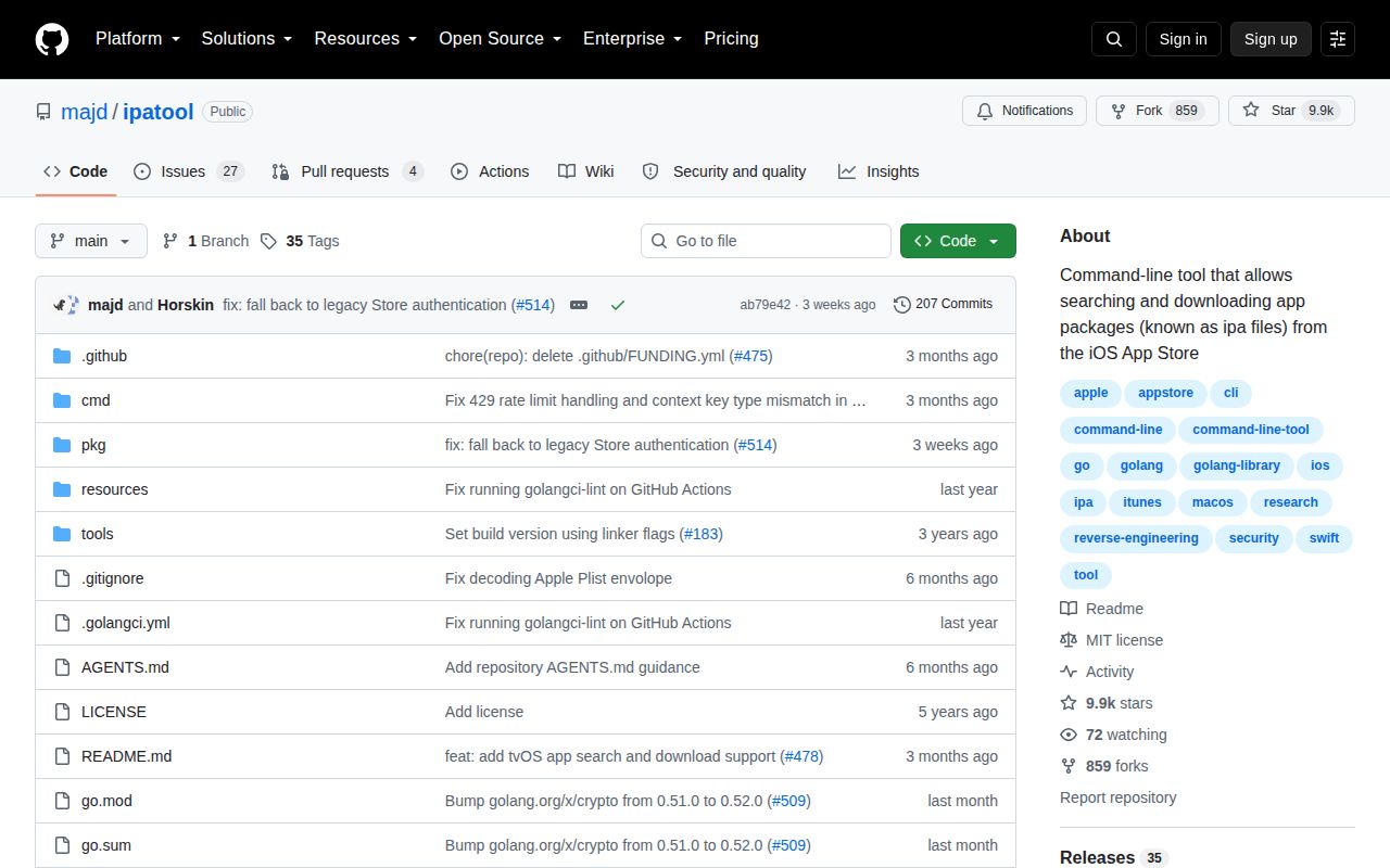 Screenshot of ipatool (github.com/majd/ipatool)