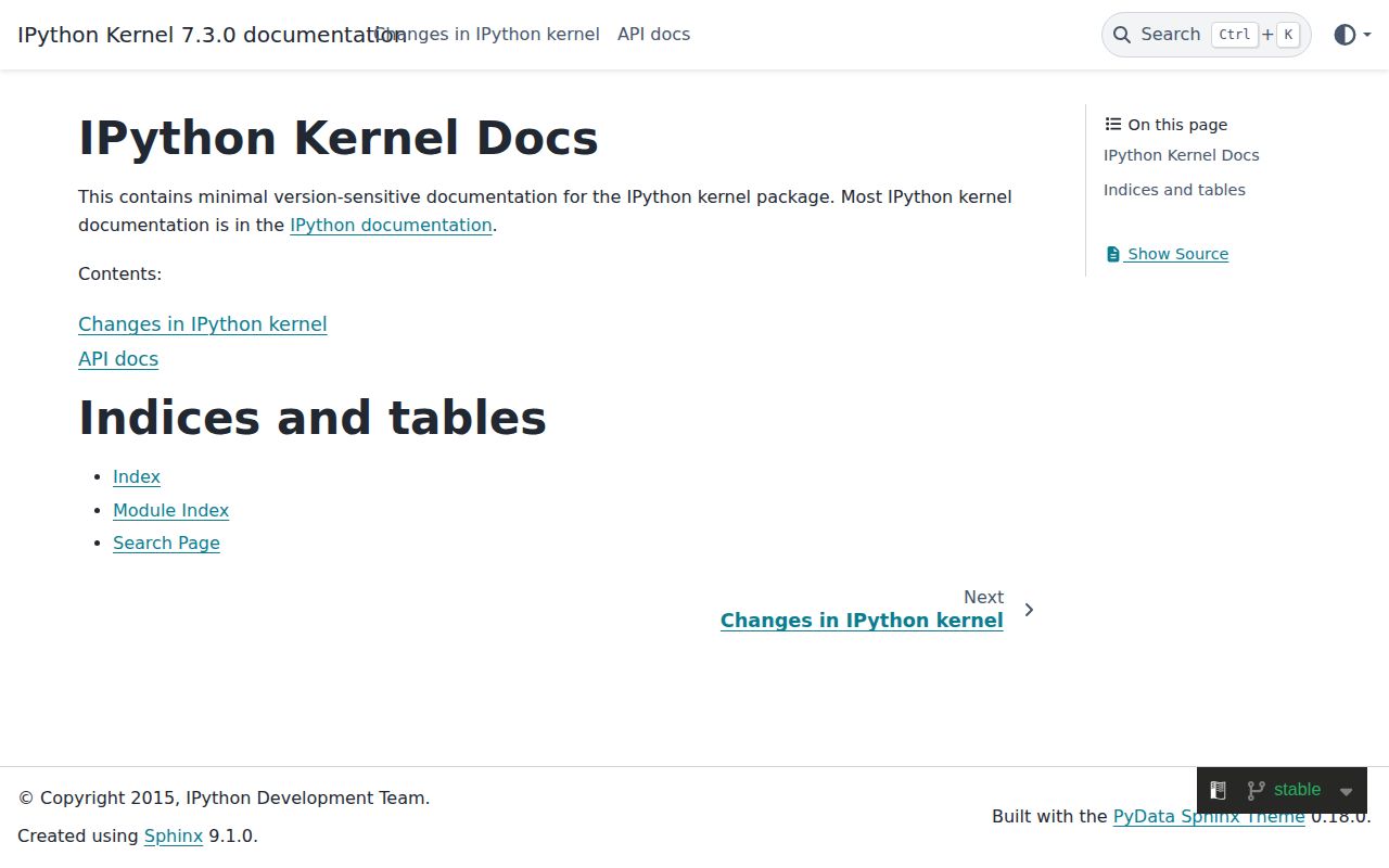 Screenshot of ipykernel documentation