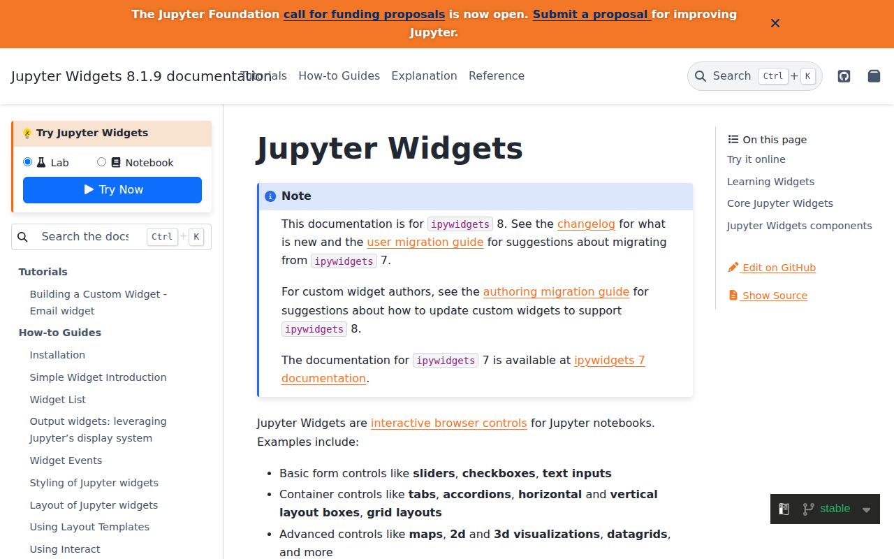 Screenshot of ipywidgets documentation