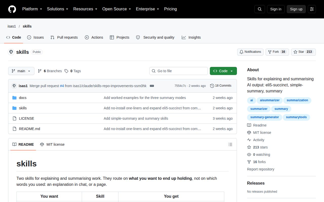 Screenshot of skills (github.com/isas1/skills)