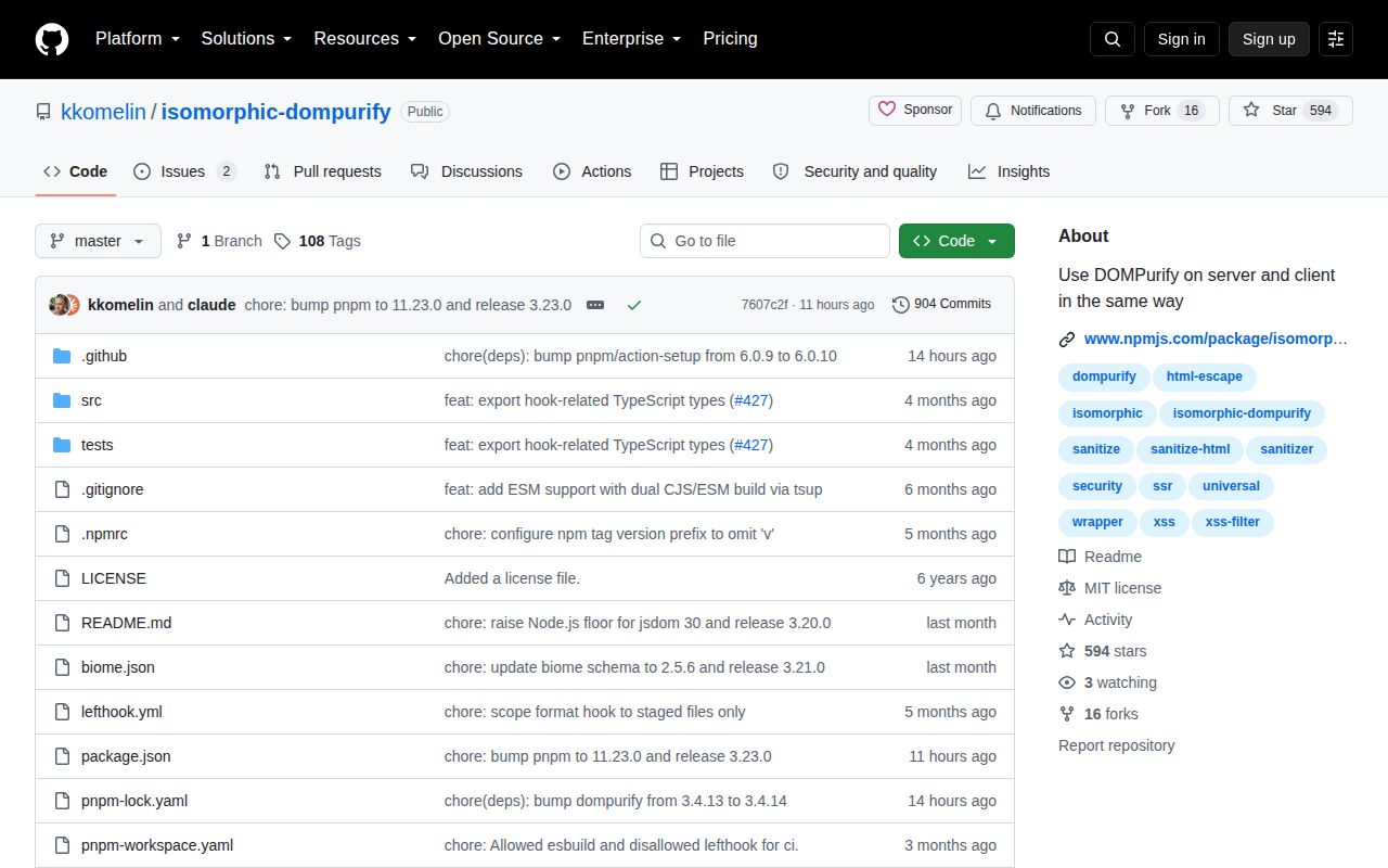 Screenshot of isomorphic-dompurify documentation