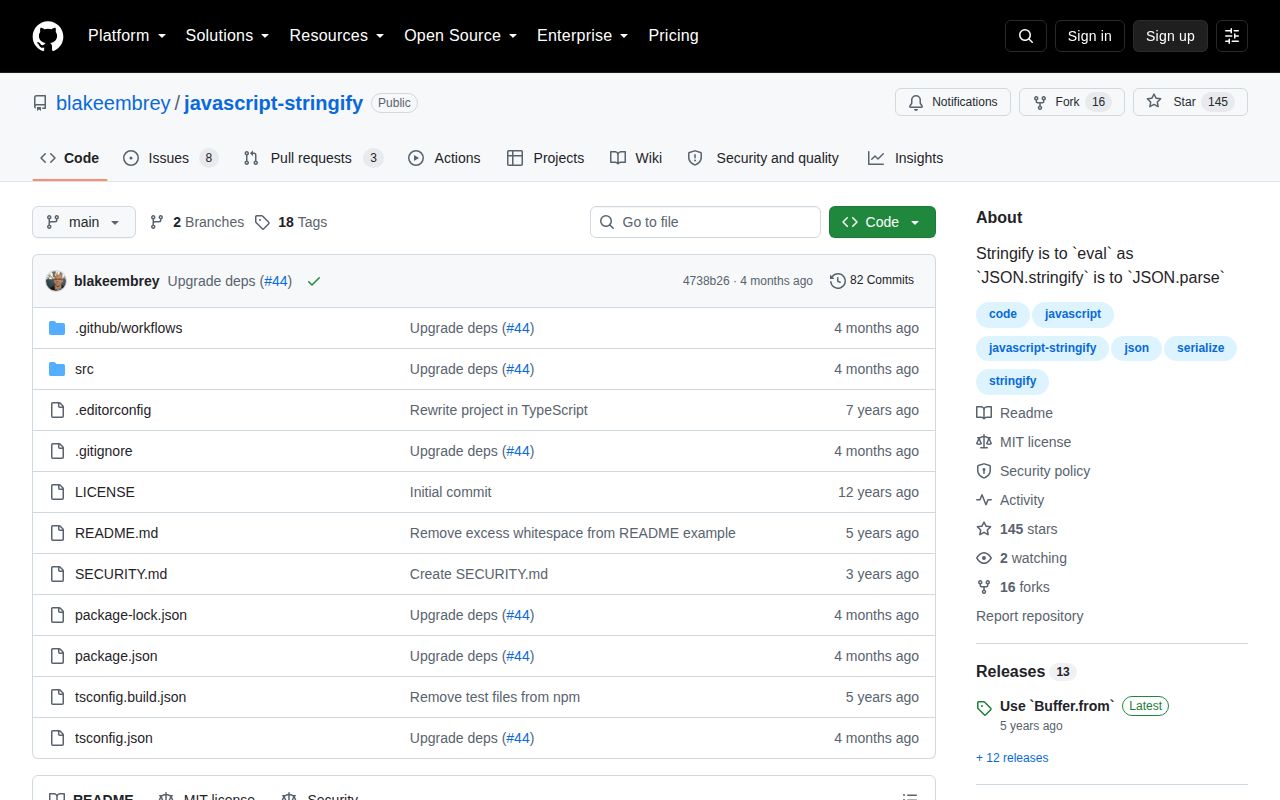 Screenshot of javascript-stringify documentation