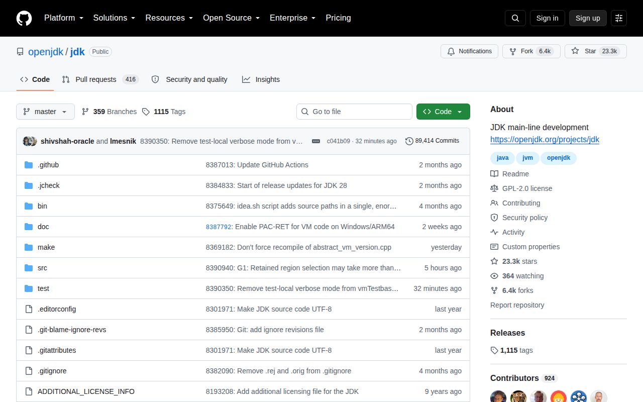 Screenshot of jdk (github.com/openjdk/jdk)