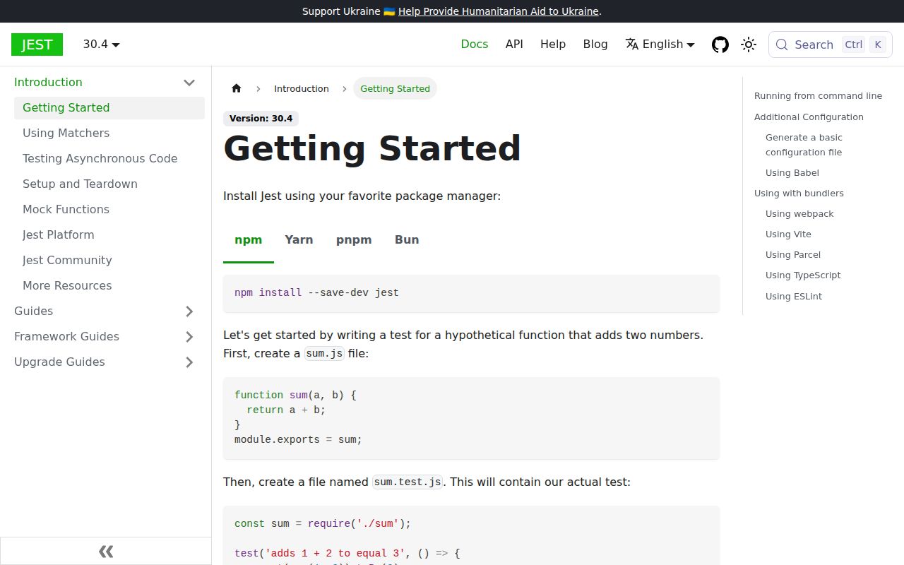 Screenshot of jest documentation