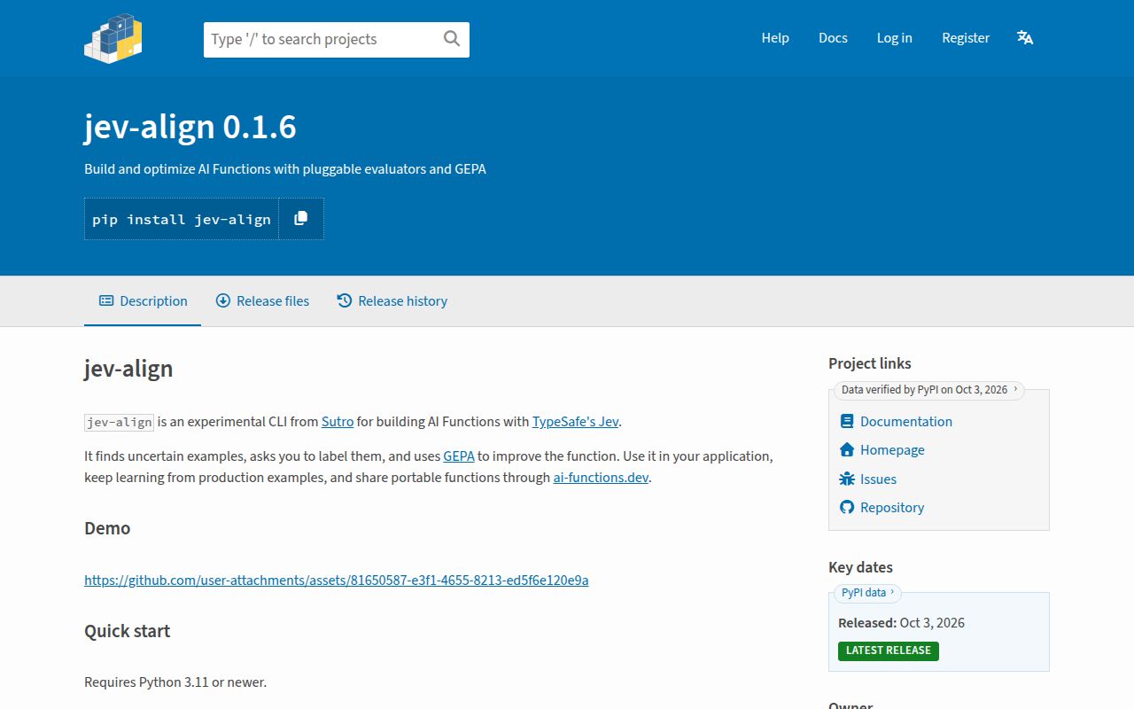 Screenshot of jev-align (pypi.org/project/jev-align)