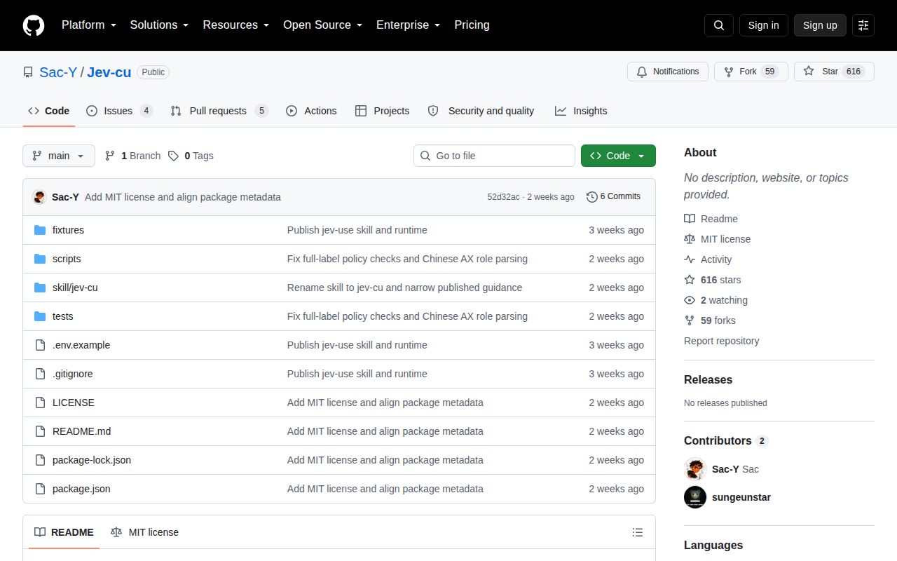 Screenshot of Jev-cu (github.com/Sac-Y/Jev-cu)