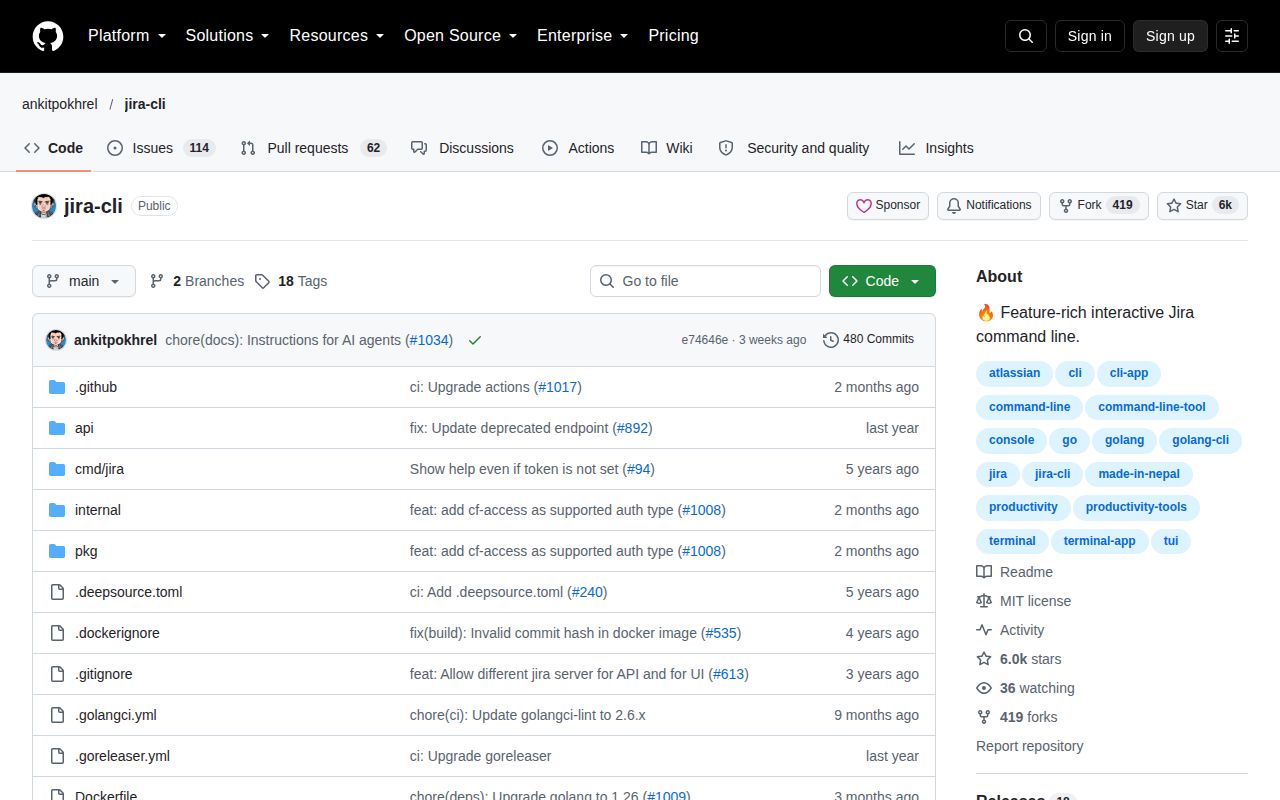 Screenshot of jira-cli (github.com/ankitpokhrel/jira-cli)