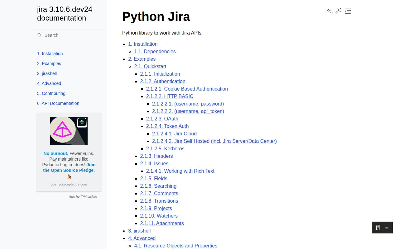Screenshot of jira documentation