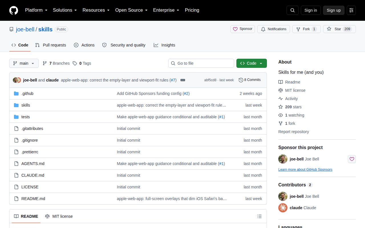Screenshot of skills (github.com/joe-bell/skills)