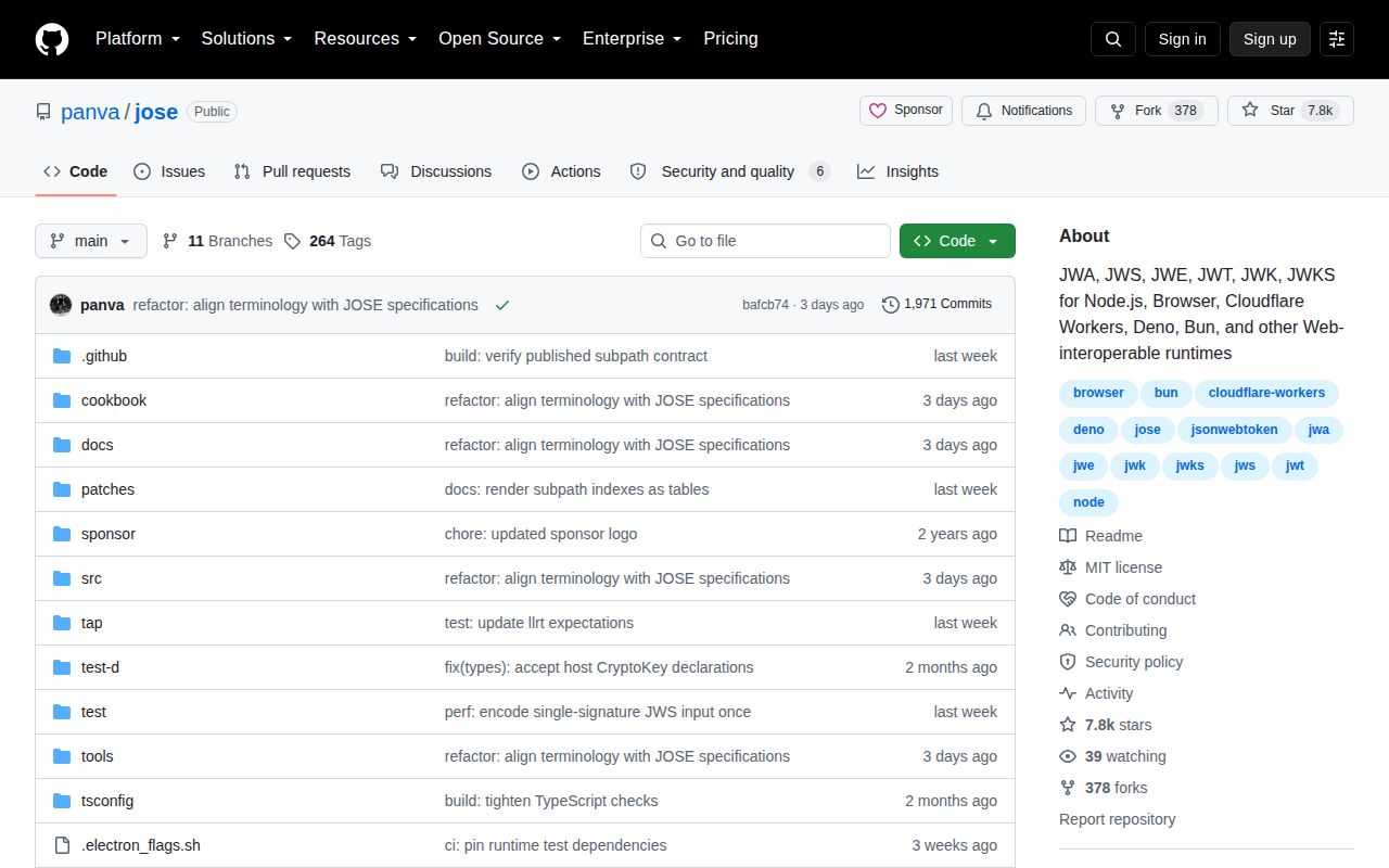 Screenshot of jose documentation