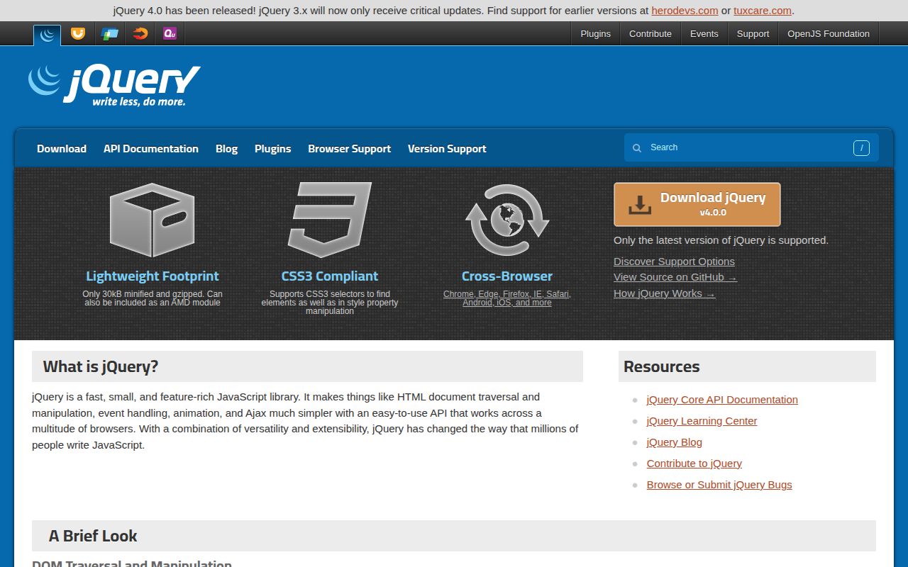 Screenshot of jquery (jquery.com)