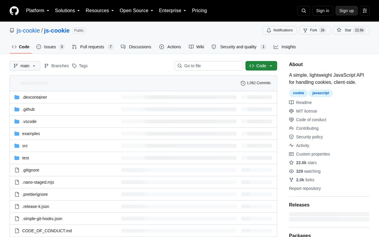 Screenshot of js-cookie (github.com/js-cookie/js-cookie)