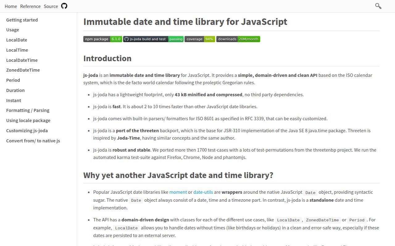 Screenshot of @js-joda/core documentation