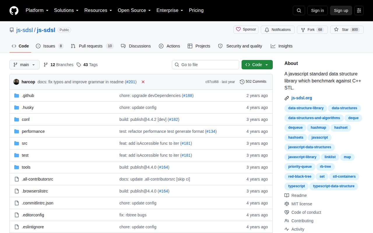 Screenshot of js-sdsl documentation