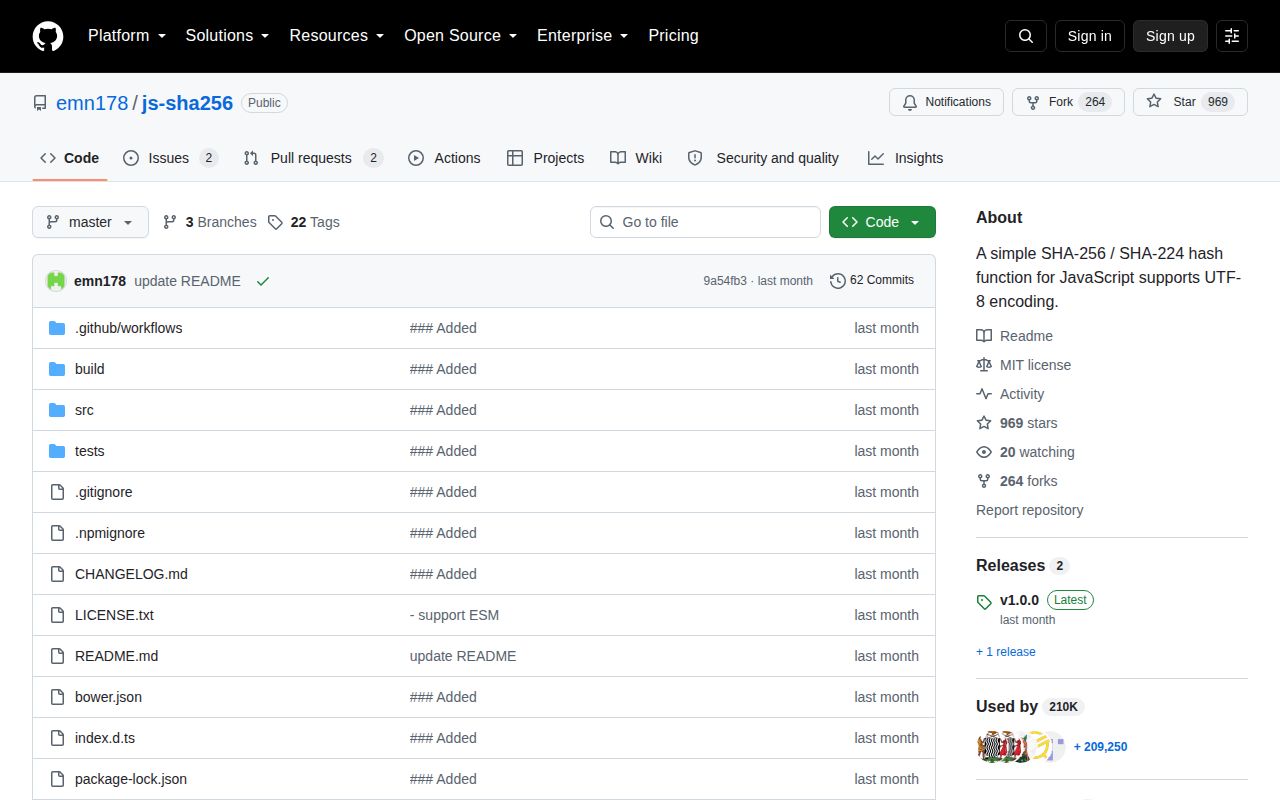 Screenshot of js-sha256 documentation