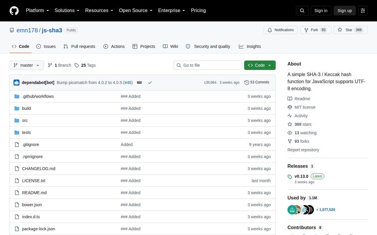 Screenshot of js-sha3 documentation
