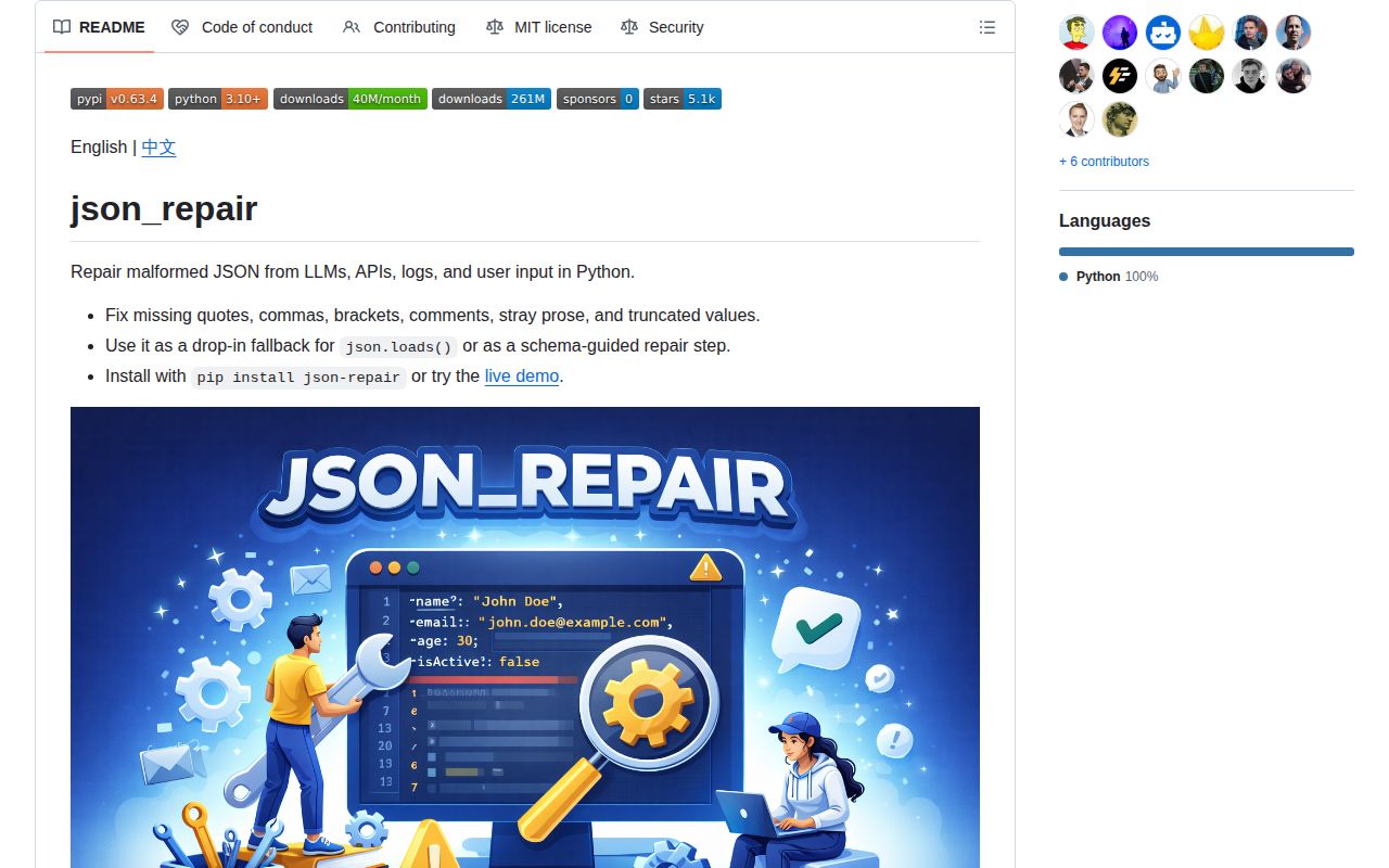 Screenshot of json_repair (mangiucugna.github.io/json_repair)