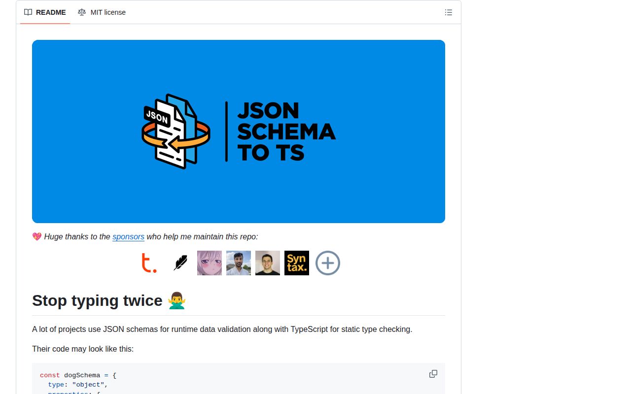 Screenshot of json-schema-to-ts documentation