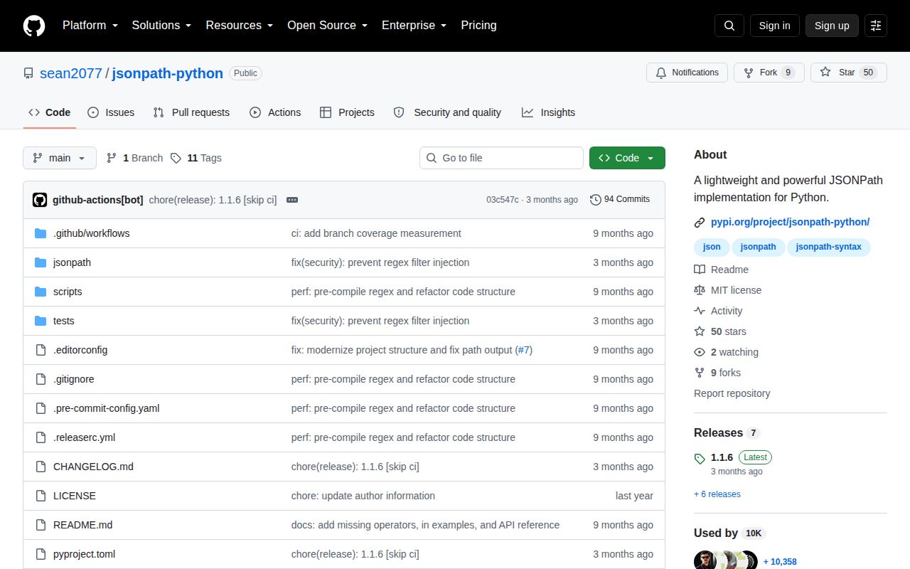 Screenshot of jsonpath-python documentation