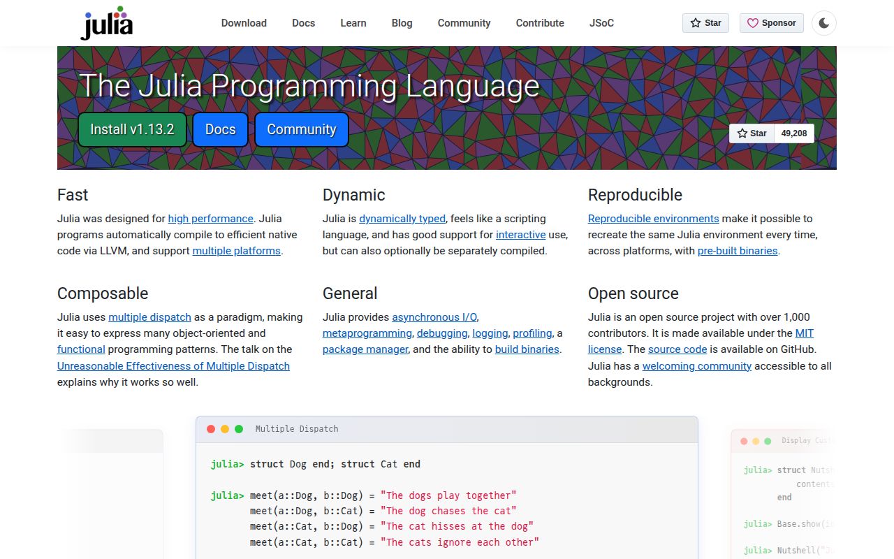 Screenshot of julia (julialang.org)