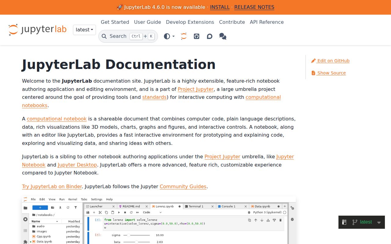 Screenshot of jupyterlab documentation