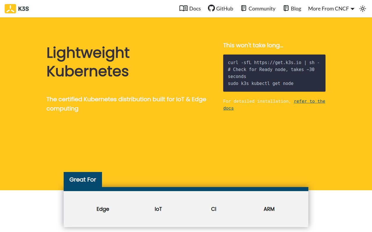 Screenshot of k3s (k3s.io)