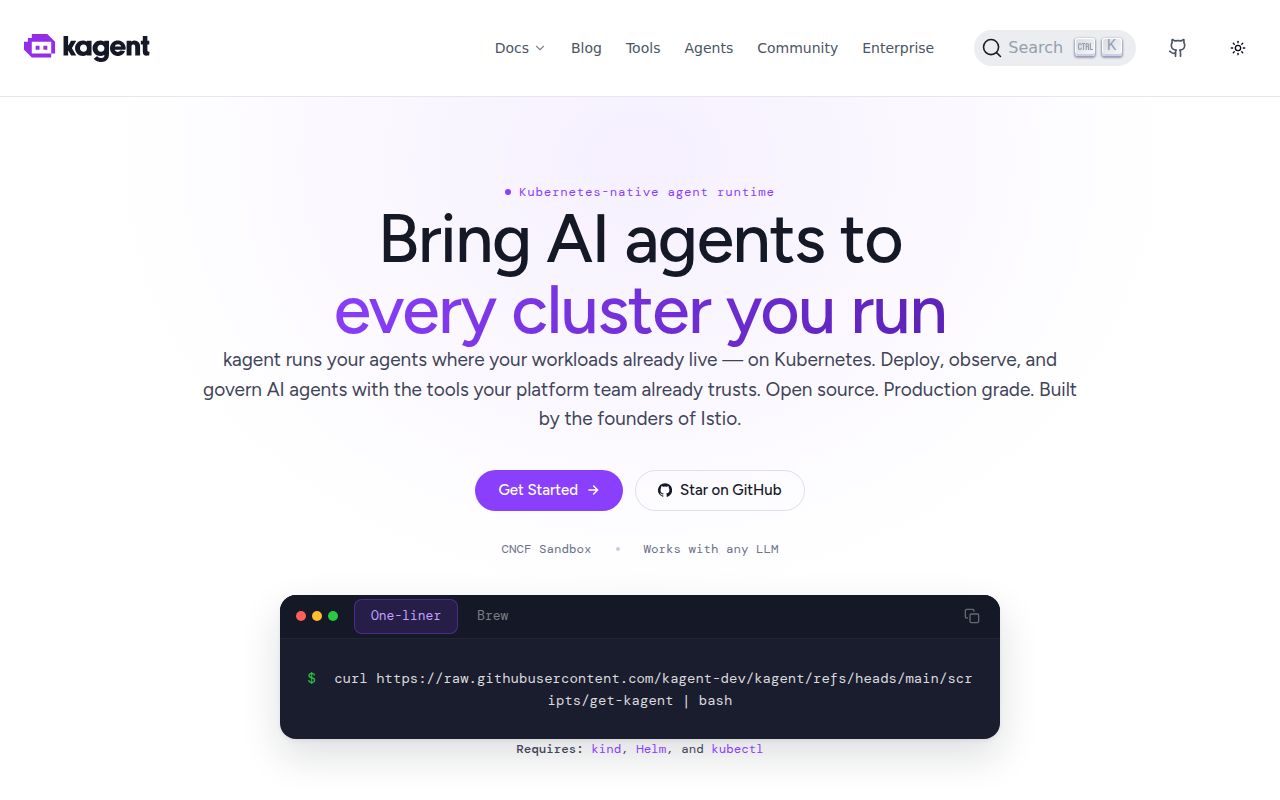Screenshot of kagent (kagent.dev)