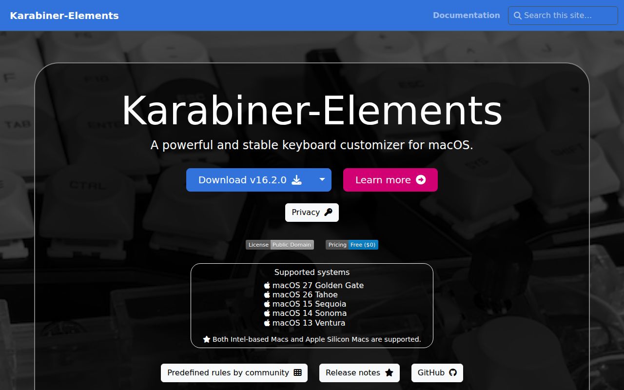 Screenshot of Karabiner-Elements (karabiner-elements.pqrs.org)