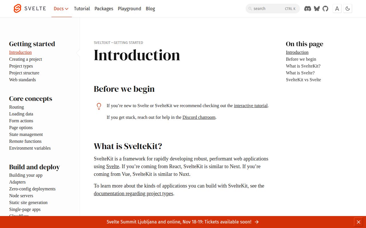 Screenshot of kit (svelte.dev/docs/kit)