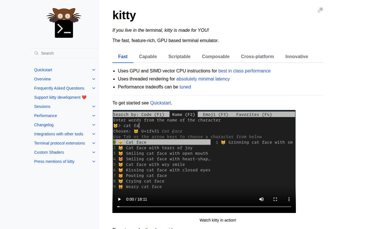 Screenshot of kitty (sw.kovidgoyal.net/kitty)