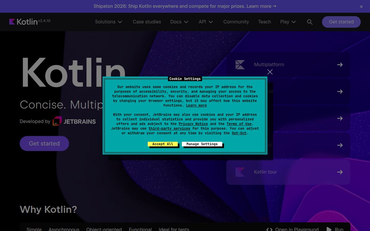 Screenshot of kotlin (kotlinlang.org)