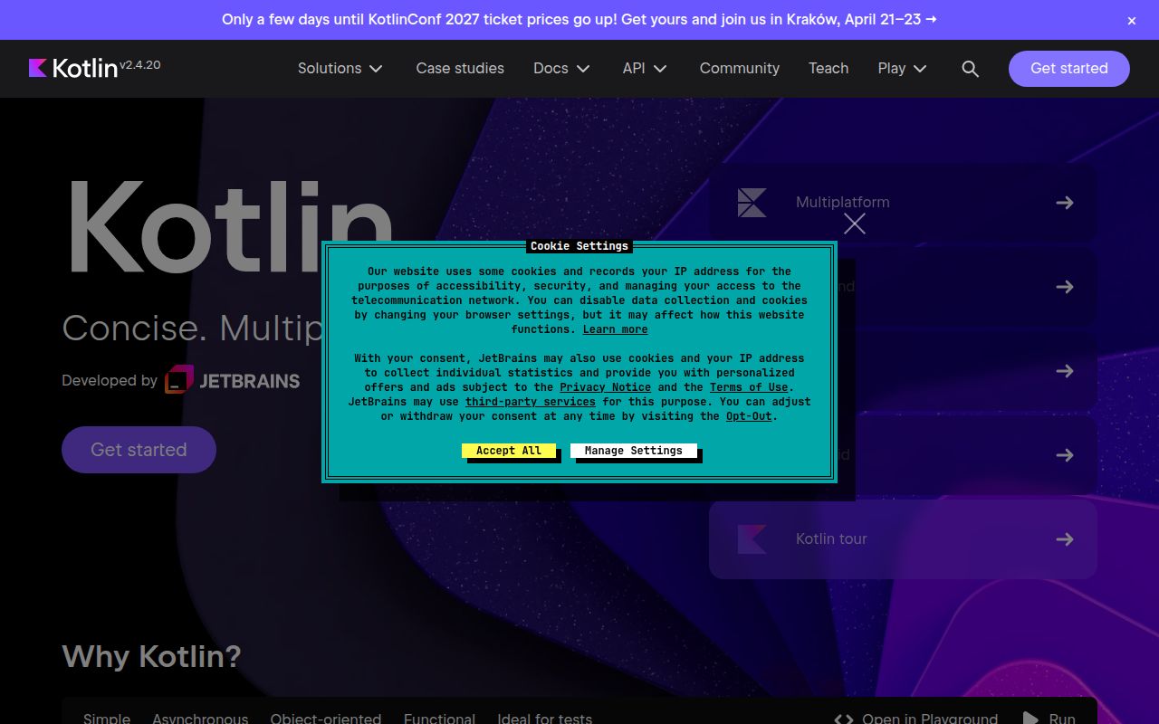 Screenshot of kotlin (kotlinlang.org)