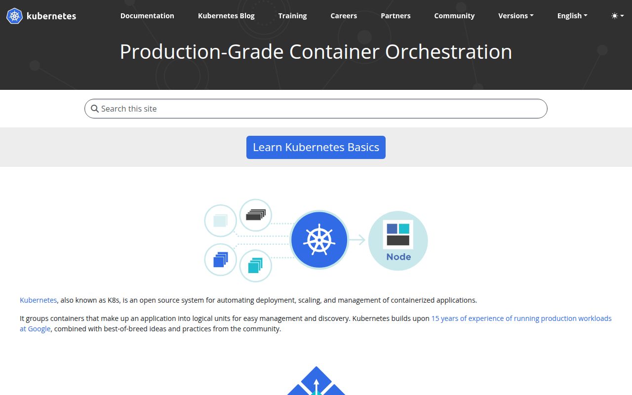 Screenshot of kubernetes documentation