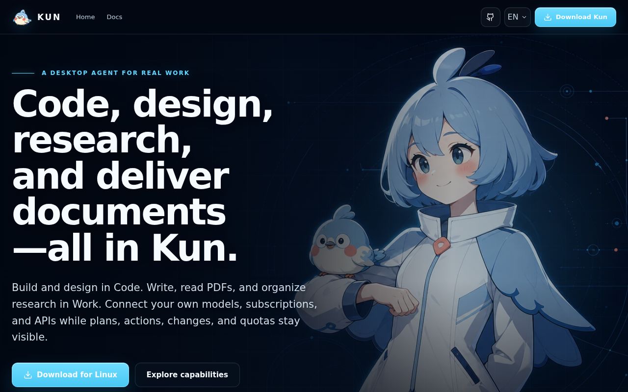 Screenshot of Kun (www.kun-agent.com)