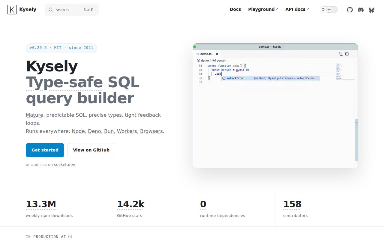 Screenshot of kysely documentation