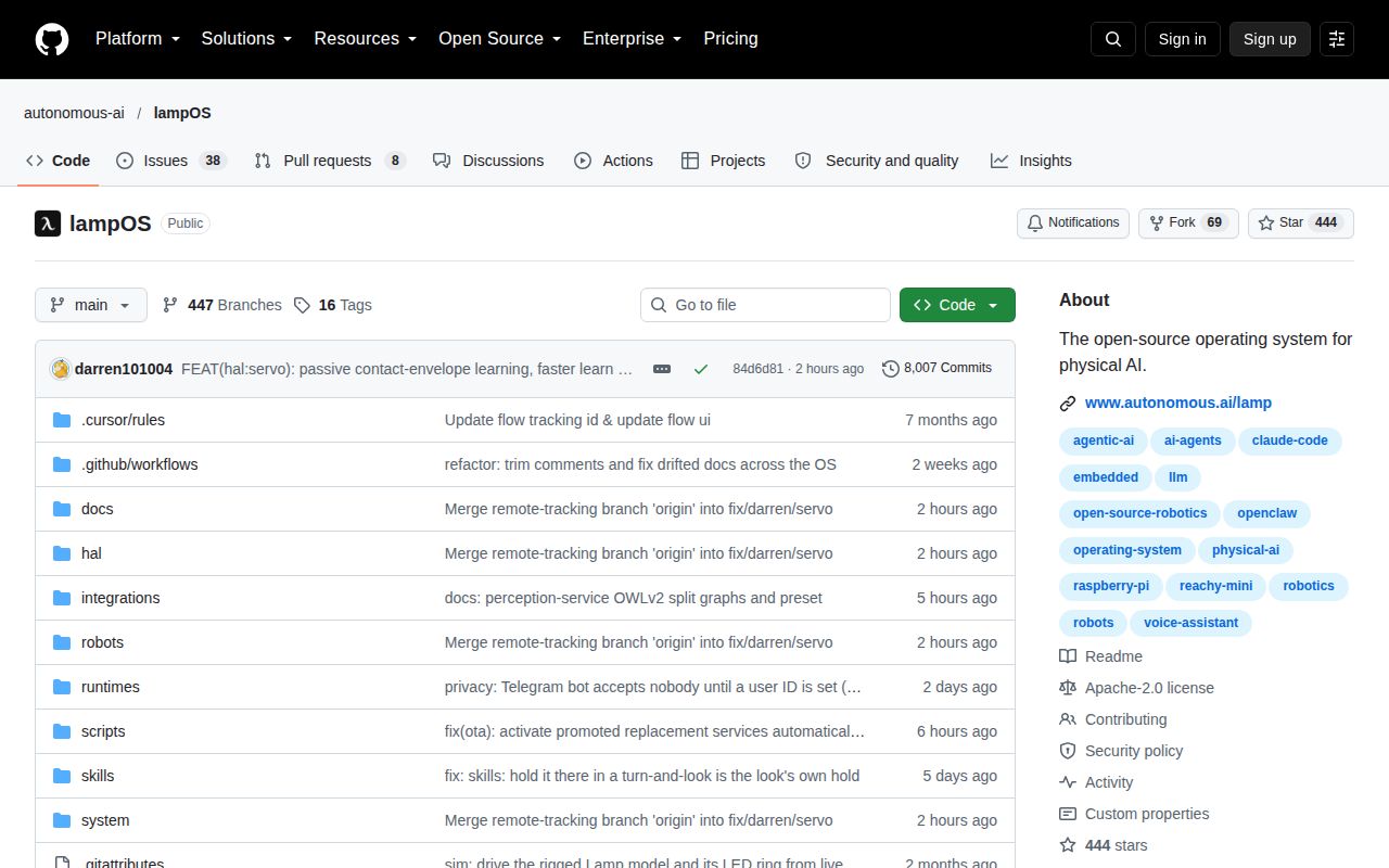 Screenshot of lampOS (github.com/autonomous-ai/lampOS)
