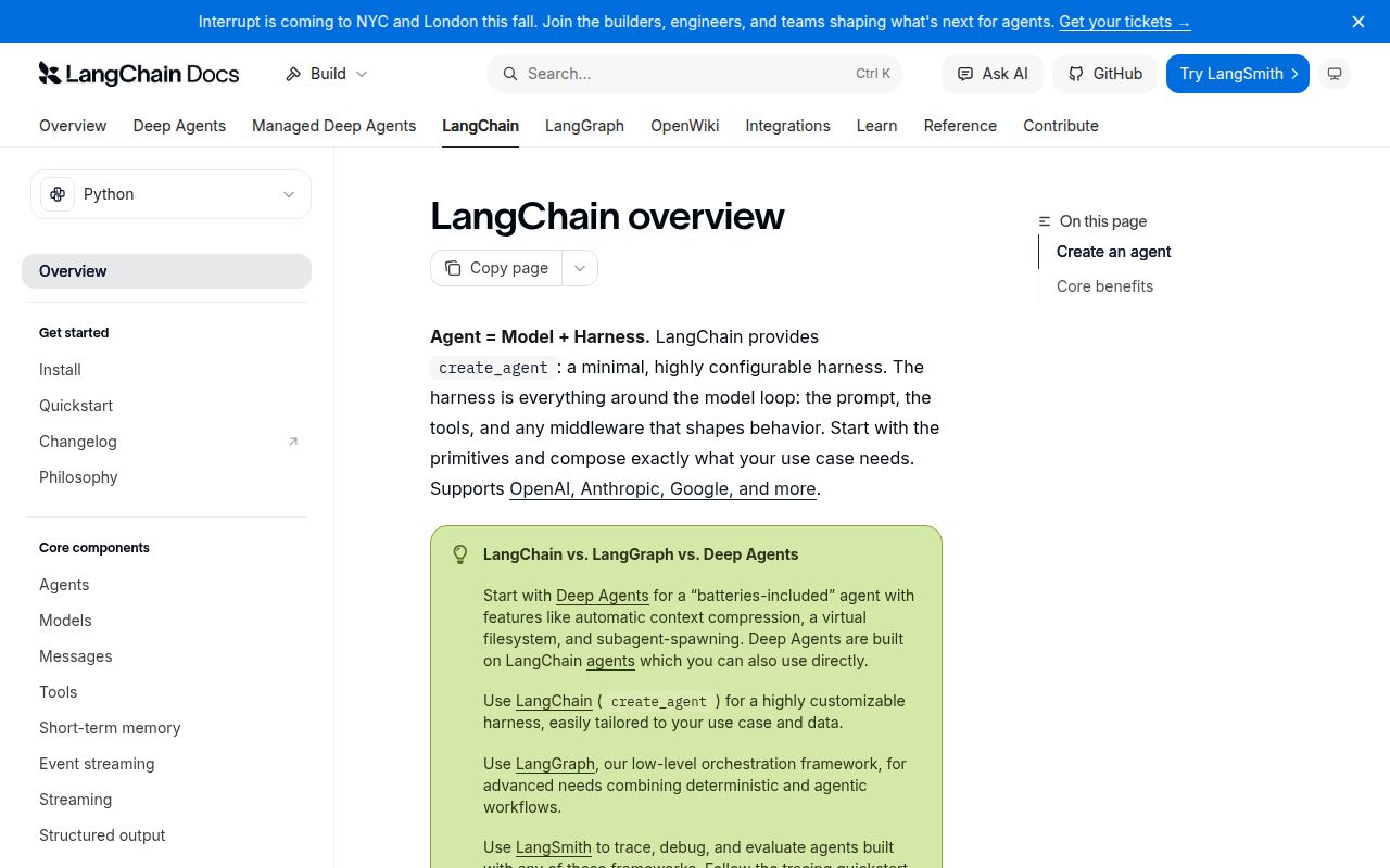 Screenshot of langchain (docs.langchain.com/langchain)