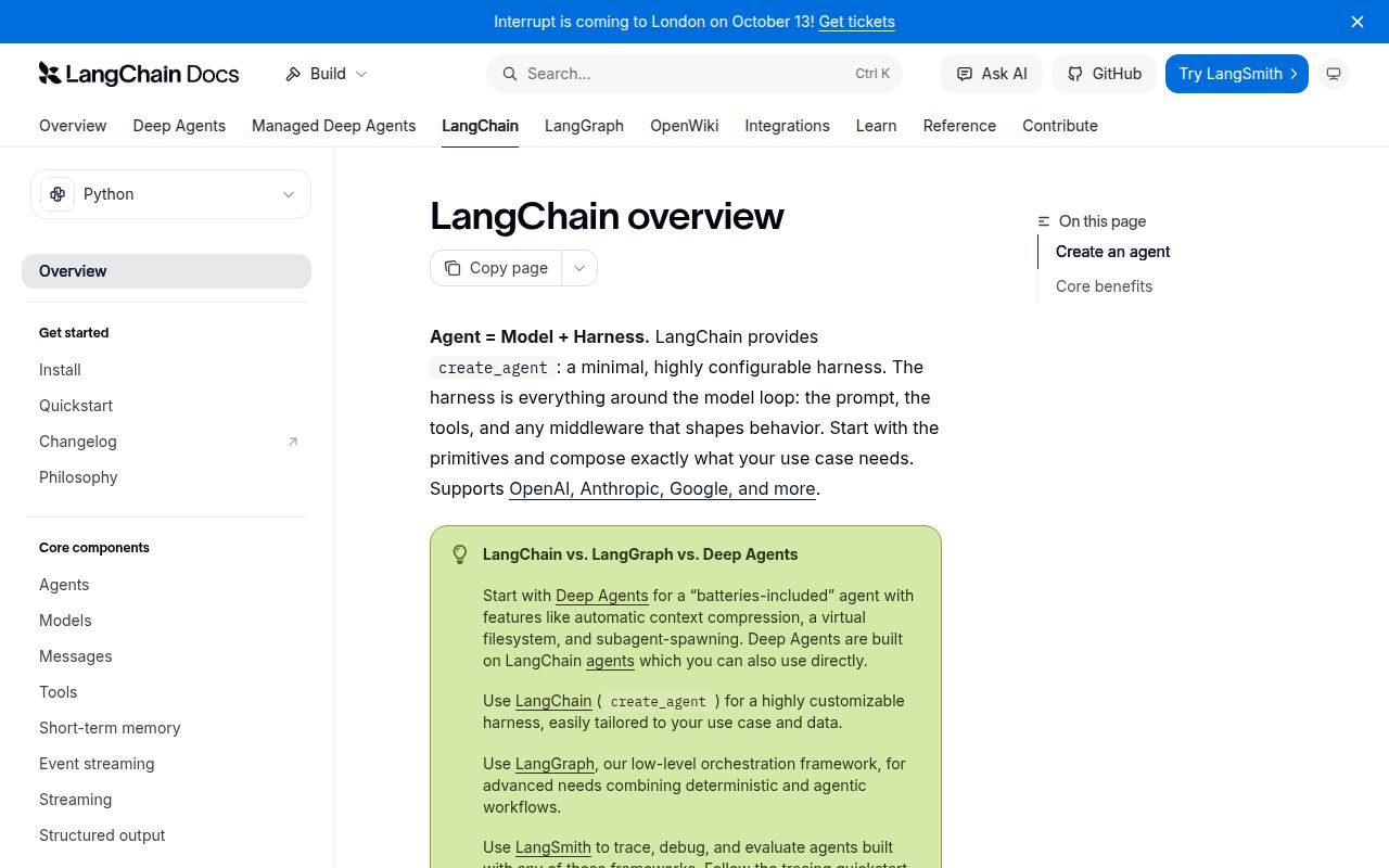 Screenshot of langchain (docs.langchain.com/langchain)