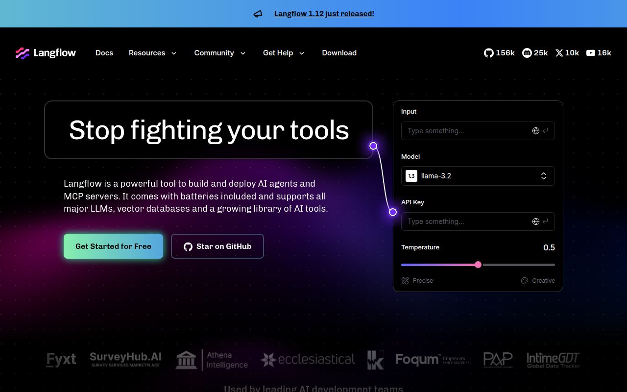 Screenshot of langflow (www.langflow.org)