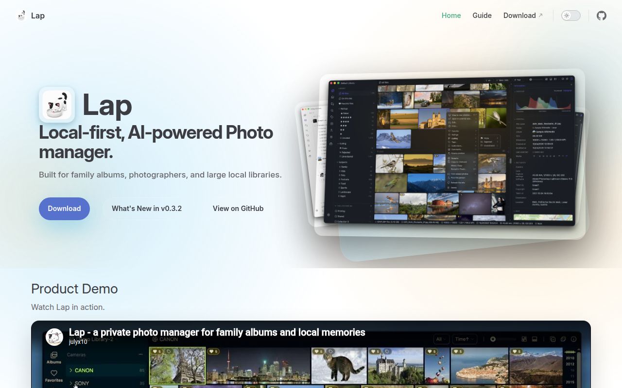 Screenshot of lap (julyx10.github.io/lap)
