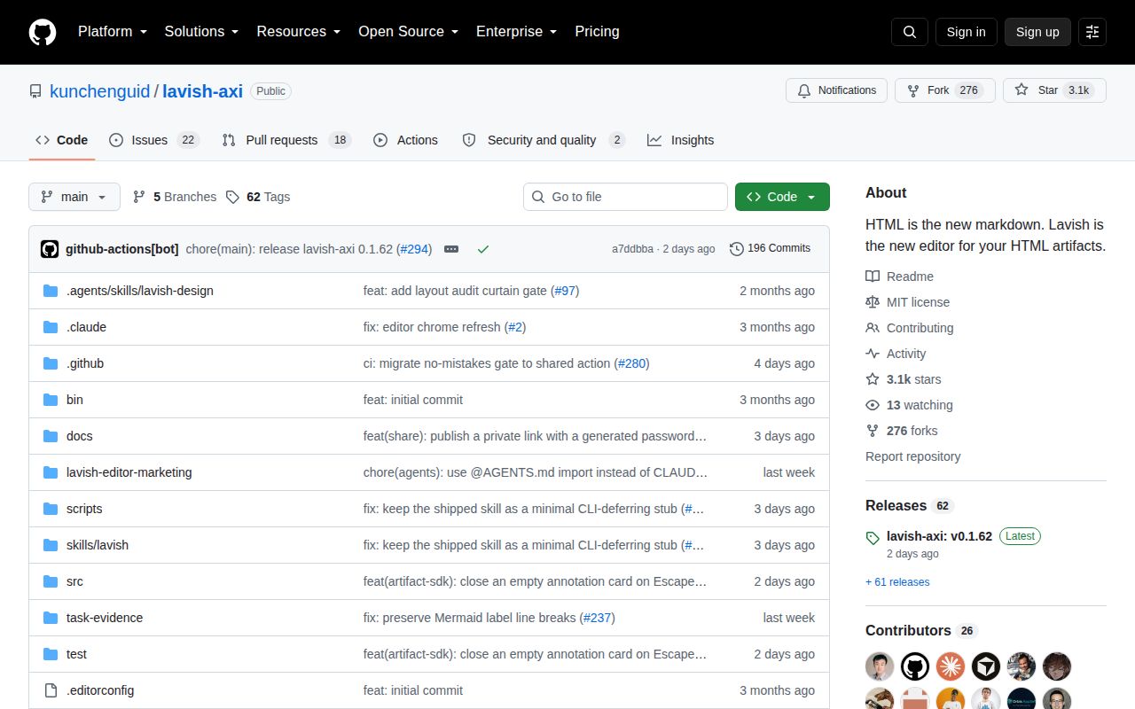 Screenshot of lavish-axi (github.com/kunchenguid/lavish-axi)