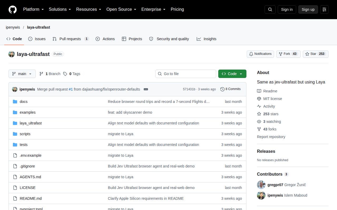 Screenshot of laya-ultrafast (github.com/ipenywis/laya-ultrafast)