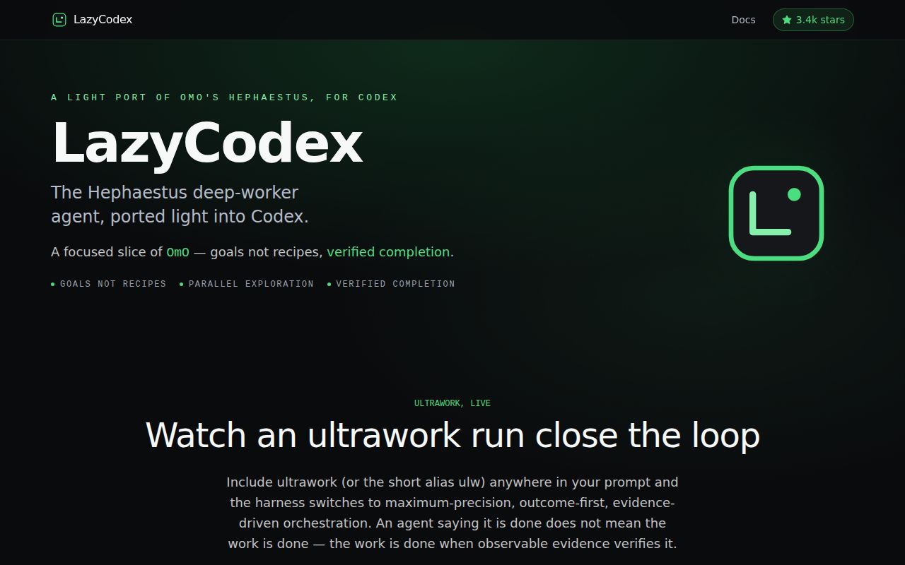 Screenshot of lazycodex (lazycodex.ai)