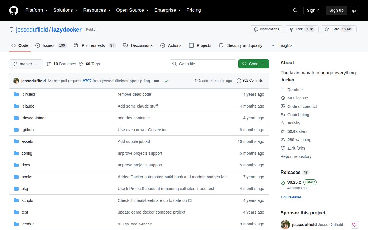 Screenshot of lazydocker (github.com/jesseduffield/lazydocker)