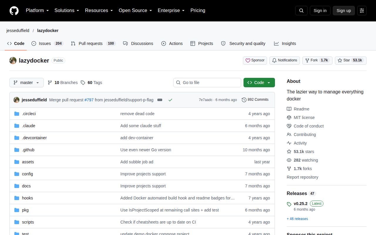 Screenshot of lazydocker (github.com/jesseduffield/lazydocker)