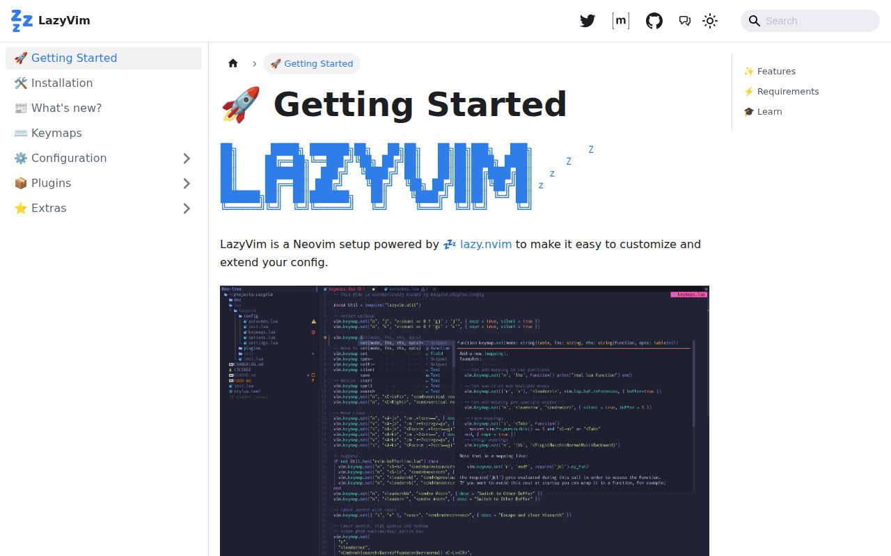 Screenshot of LazyVim (lazyvim.github.io)