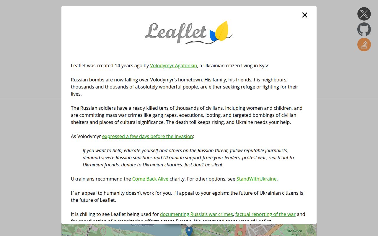 Screenshot of Leaflet (leafletjs.com)
