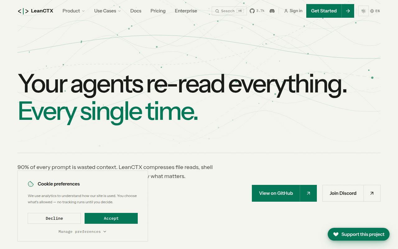 Screenshot of lean-ctx (leanctx.com)