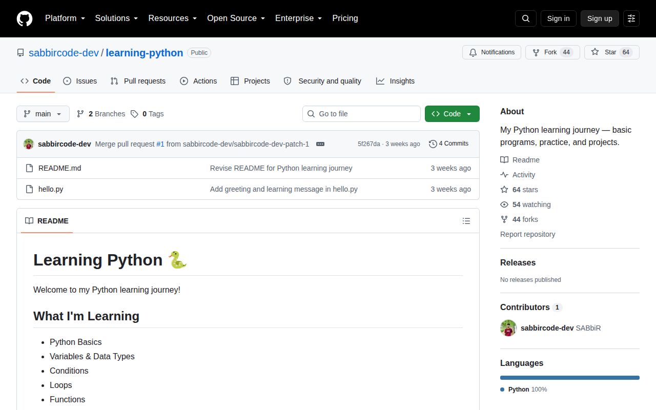 Screenshot of learning-python (github.com/sabbircode-dev/learning-python)