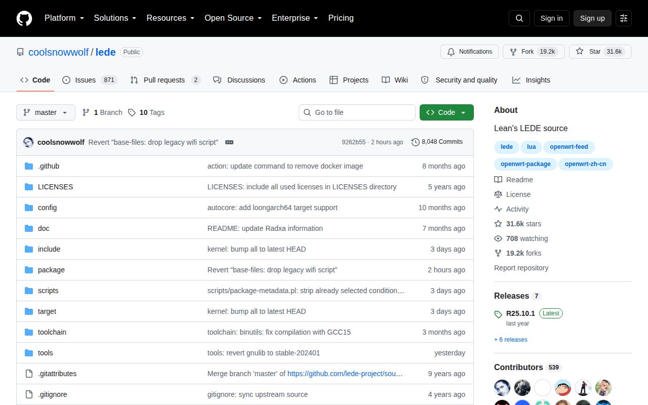 Screenshot of lede (github.com/coolsnowwolf/lede)